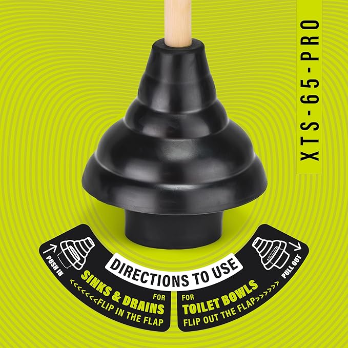 SteadMax XTS-65-PRO Heavy Duty Toilet Plunger, Commercial Grade, Powerful Double Thrust Force Rubber Cup with Wood Handle, for Clogged Bathroom, Shower, and Kitchen, 3 Pack (22" x 5.75")