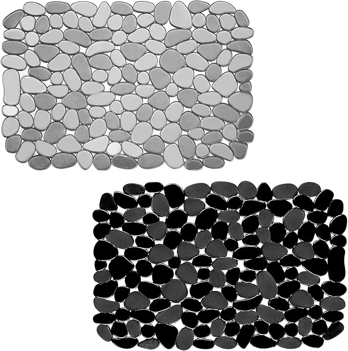 Coopay Kitchen Sink Mat Pebble Protect Mat PVC Eco-friendly Adjustable Stainless steel/ Porcelain Dish Drying Pad Protector for Bottom of Kitchen Sink, 15.8 x 11.8 inches (2 Pack, Black and Gray)