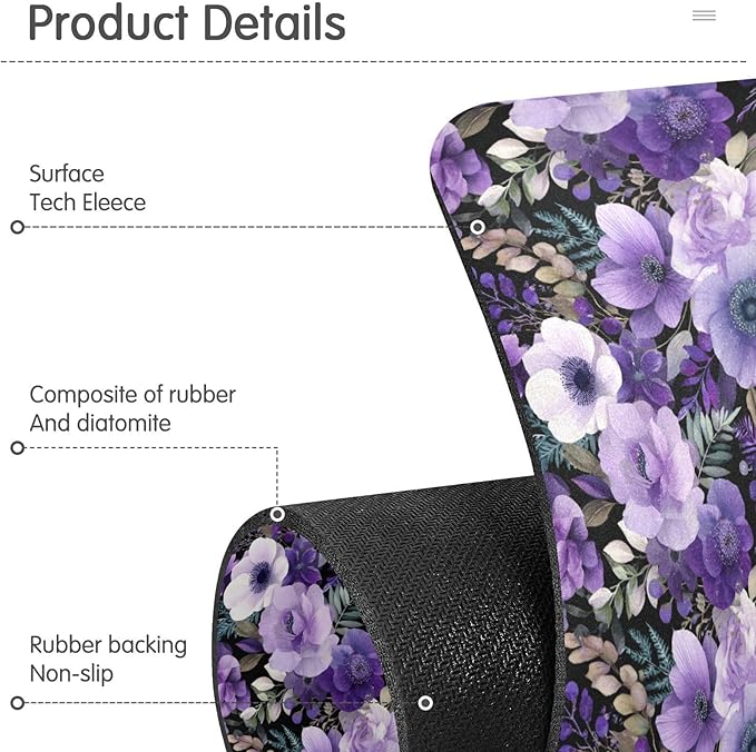 Purple Black Lotus Flower Kitchen Sink Splash Guard Sink Faucet Mat Faucet Handle Drip Catcher Drain Mats for Kitchen Bathroom Countertop Absorbent Dish Drying Pad 2Pack 14.7x5.4IN