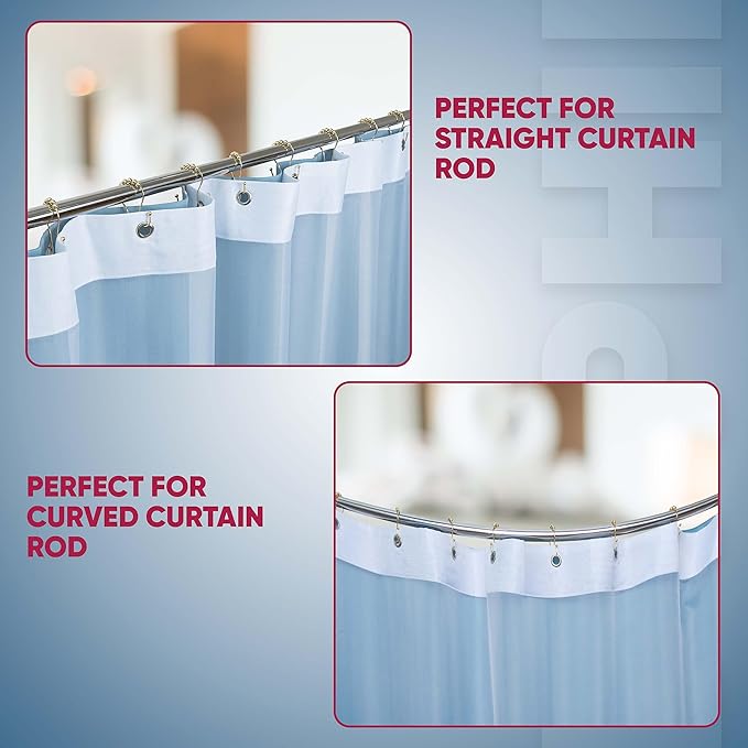 Shower Curtain Hooks Rust Proof (Set of 12) - Stainless Steel Shower Curtain Rings - Anti Slip Roller Balls for Easy Glide (Omega Double Hooks, Polished Gold)