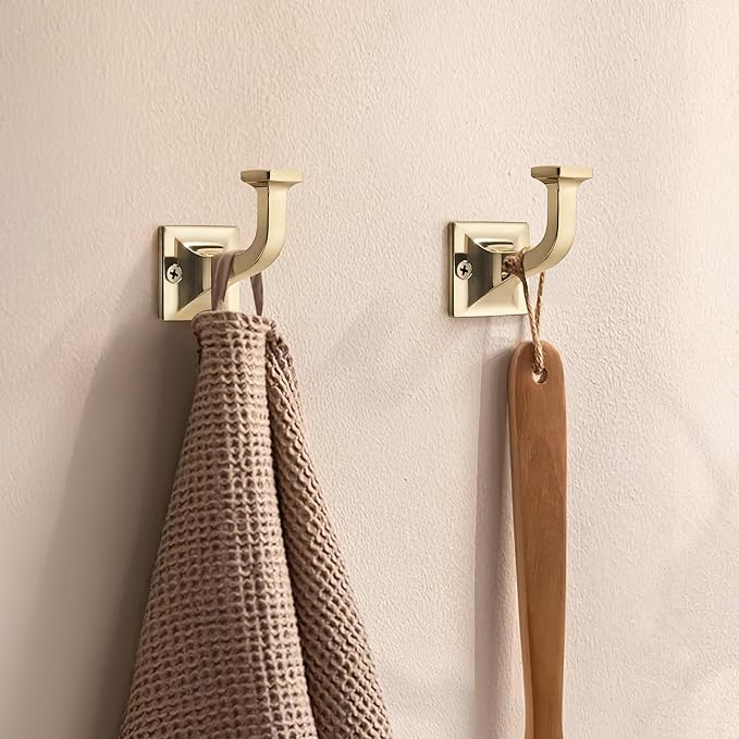 TUNNY 5 Pack Coat Hooks - Champagne Bronze Robe Hooks Decorative Wall Hooks for Bathroom Bedroom Kitchen Towel Robe Clothes Cabinet Closet Bathroom Hardware