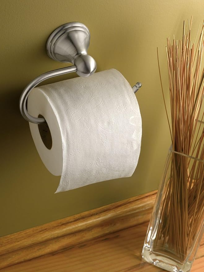 Moen Preston Collection Spot Resist Brushed Nickel Single Post Toilet Paper Holder, Wall Mounted Toilet Roll Holder, DN8408BN