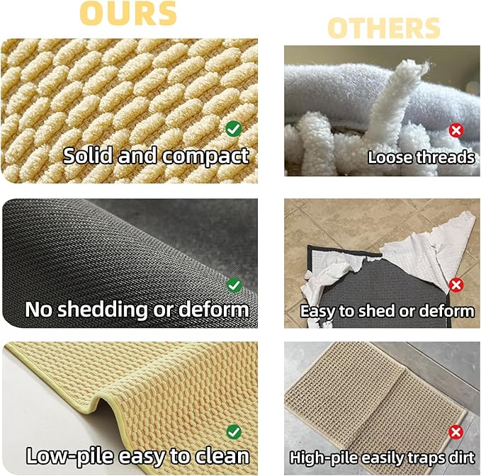 Small Bathroom Rugs, Non Slip Washable Bath Rugs Super Absorbent Bathroom Rug Thin Quick Dry Low Pile Bath Mats, Yellow 12"x12"