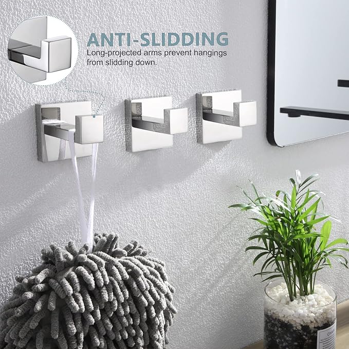 KOKOSIRI Bathoom Towel Hook Wall Mount Square Bath Robe Hook Coat Hook Kitchen Garage Heavy Duty SUS 304 Stainless Steel 3 Pack Polished Chrome B1010CH-P3