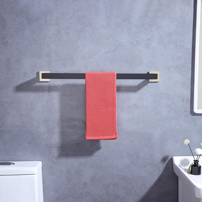 LANC 20-Inche Hand Towel Bars for Bathroom Wall Mount Black and Gold Bath Towel Racks Total-22” Towel Rods Stainless Steel Towel Rails for Restroom Hotel Towel Holder Towel Hanger, A8804GK-5P1