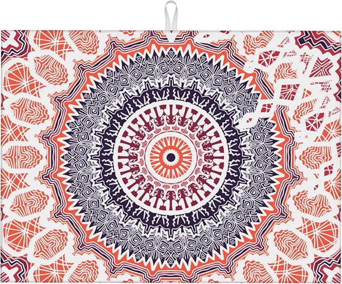 Large Dish Drying Mat for Kitchen Counter,18"X24" Mandala Flowers Super Absorbent Reversible Microfiber Dish Drying Mat Dish Drainer Mat,Dishes Mat Drying Pad for Kitchen Countertop Coffee Bar