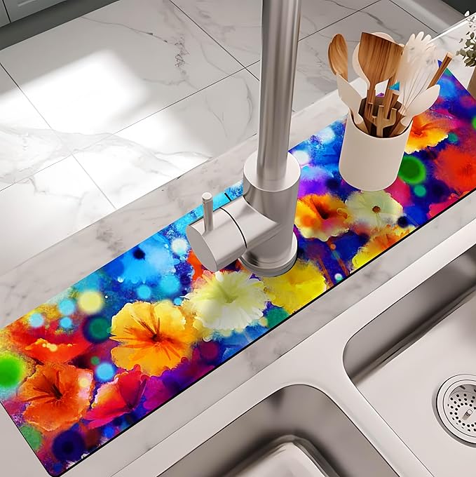Kitchen Sink Splash Guard Faucet Mat -1 PC Super Absorbent Fast Drying Mat Sink Gadgets-Splash Guard Behind Faucet Drip Catcher for Kitchen, Bathroom,Sink Mat, Dish Drying Mat, Bathroom(23.5" X 5.5" )
