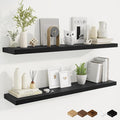 Fun Memories 48 Inch Deep Floating Shelves for Wall, 2 Pack of Long Wall Mounted Wood Shelves with Invisible Brackets for Bathroom, Bedroom, Living Room, Kitchen Decor and Storage, Black