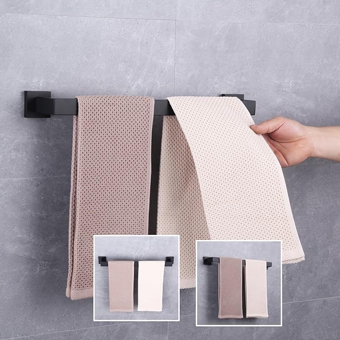 GERZWY SUS 304 Stainless Steel 20-Inch Bath Towel Bar Modern Style Bathroom Towel Bar Wall Mount Matte Black FG160150-BK