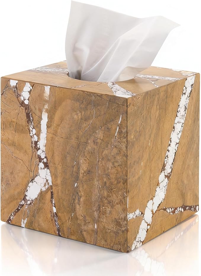 Natural Marble Tissue Box Holder Square Facial Tissue Bathroom Organizer Dispenser Bedroom Vanity Decor for Home Decor, Kitchen, Livingroom(NS034)