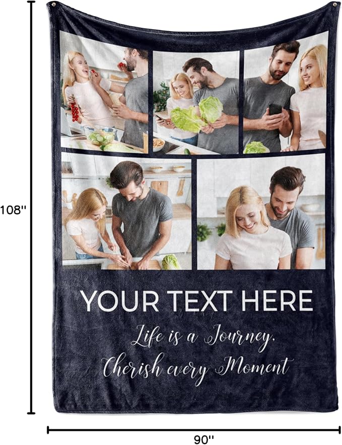 Ships Next Day, Custom Blanket with Picture and Text - Printed in USA, Personalized Photo Blanket with Text (Fleece 96x120)