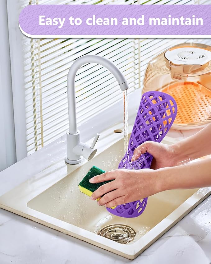 2 Pack Silicone Sink Protector for Kitchen Sink, Lozenge Pattern 12 x 11" Sink Grid Mat Silicone Protectors, Center Drain, Purple