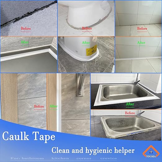 White Caulk Tape Waterproof Self Adhesive for Bath & Kitchen,Peel and Stick Caulk Strip Caulking Tape for Bathroom,Tub Surround,Toilet Bowl Stick,Kitchen Countertop (1.5" x 10.5Ft