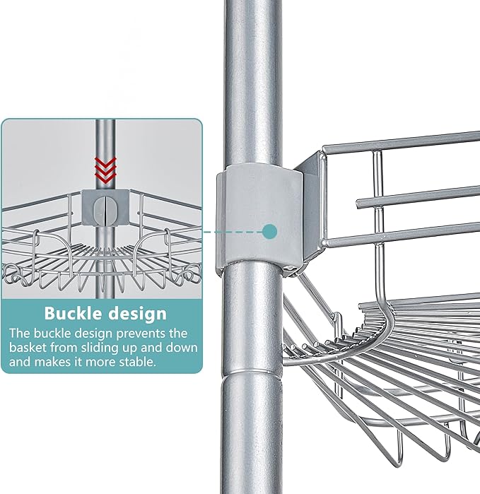 WPT Grey Shower Caddy Tension Pole for Bathroom, Stainless Steel Corner Shower Caddy Organizer Stand for Bathtub Shampoo Storage, 4 Tier Adjustable Shelves, 28.7 to 104.7 Inches