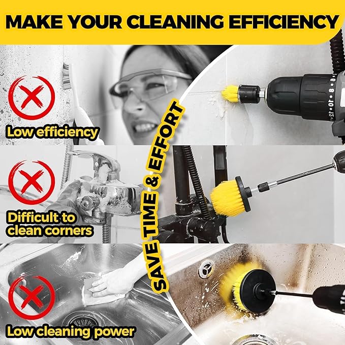 Drill brush accessory set, electric cleaning scrub brush suitable for drill bits, extended accessories, multi-purpose bathrooms, automotive details, carpets, tile grout, kitchen sinks, corners (8PCS)