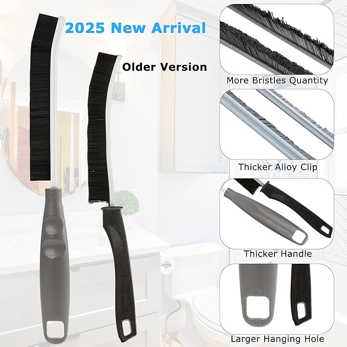 2Pcs Crevice Cleaning Brush, Lescli Hard Bristle Multi-Purpose Cleaning Tools, 2025 New Ergonomic Left Hand Handle Design Grout Brush, Small Cleaning Brush for Household Use Kitchen Bathroom Toilet