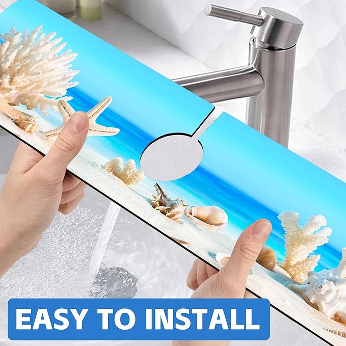 Tropical Beach Seashells Kitchen Sink Splash Guard Absorbent Fast Drying Mat Faucet Draining Mat Behind Faucet Drip Catcher for Kitchen Bathroom 5.5"24"