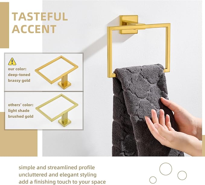 Angle Simple Hand Towel Holder Brushed Dark Gold, SUS 304 Stainless Steel Square Towel Ring for Bathroom Wall, 7.09 Inches