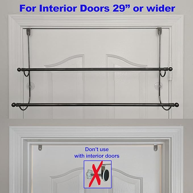 Insieme 29 x16 Inch Towel Rack for Over Glass Shower Wall or Glass Shower Enclosure (Frameless or Frames up to 1.6" Thick). Easy Do-It-Yourself Assembly - 2 Tier - Black - Stainless Steel - No Rust