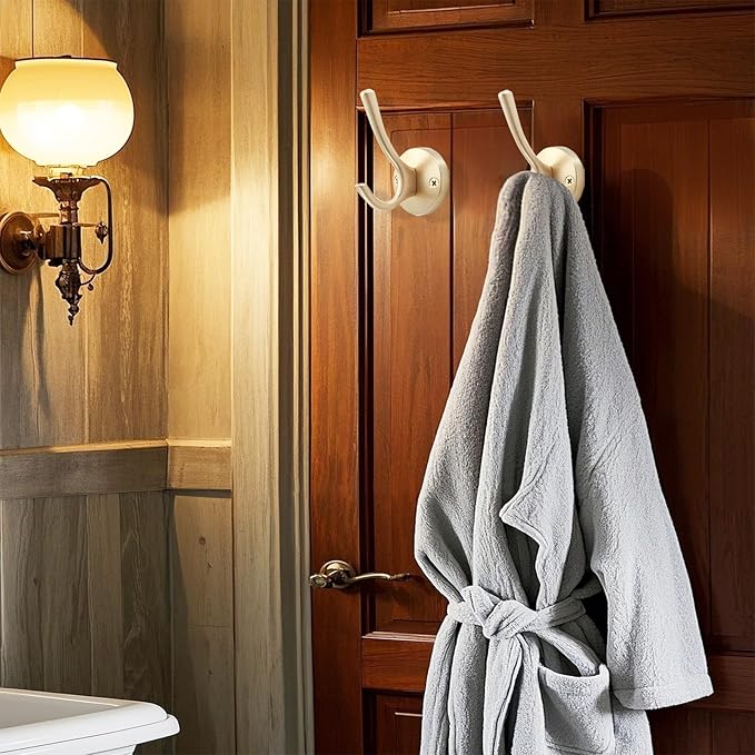 Gold Hat and Coat Hooks, 4 Pack Heavy Duty Coat Robe Hook, Metal Double Backpack Hook Wall Mounted, Towel Hooks for Bathroom Entryway Cubicle Closet Garage