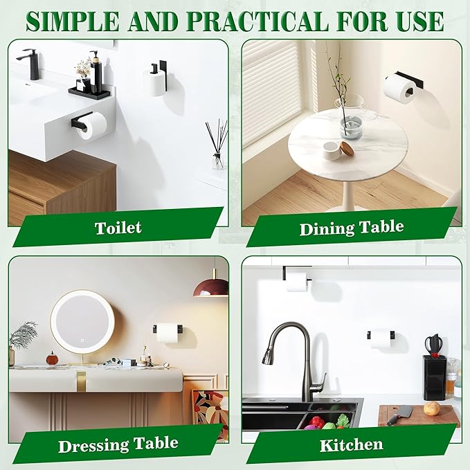 Alise Toilet Paper Holder Adhesive Bathroom Tissue Roll Holder Self-Adhesive Toilet Paper Roll Holder SUS304 Stainless Steel,Matte Black