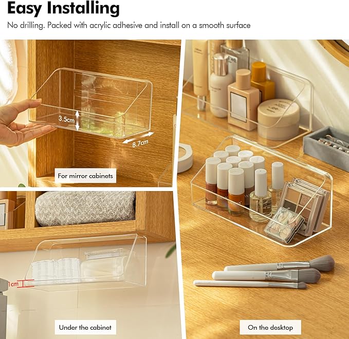 Poeland Medicine Cabinet Shelves Organizer, Wall Mounted Storage Organizer, Clear Storage Box for RV Bathroom, Bedroom, Personal Organizers (Transparent)