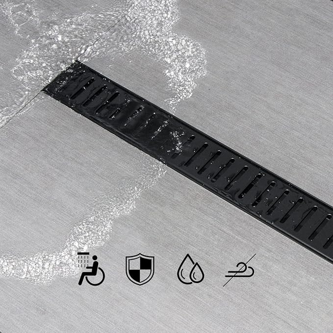 SaniteModar Linear Shower Drain, 36 inch Black Shower Drain with Removable Capsule Pattern Grate,304 Stainless Steel Shower Drain Include Hair Strainer,Adjustable Leveling Feet