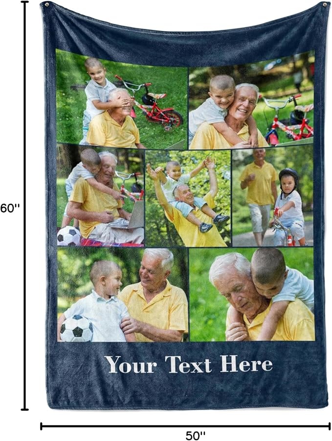 Ships Next Day, Custom Blanket with Picture and Text - Printed in USA, Personalized Photo Blanket with Text (Fleece 50x60)