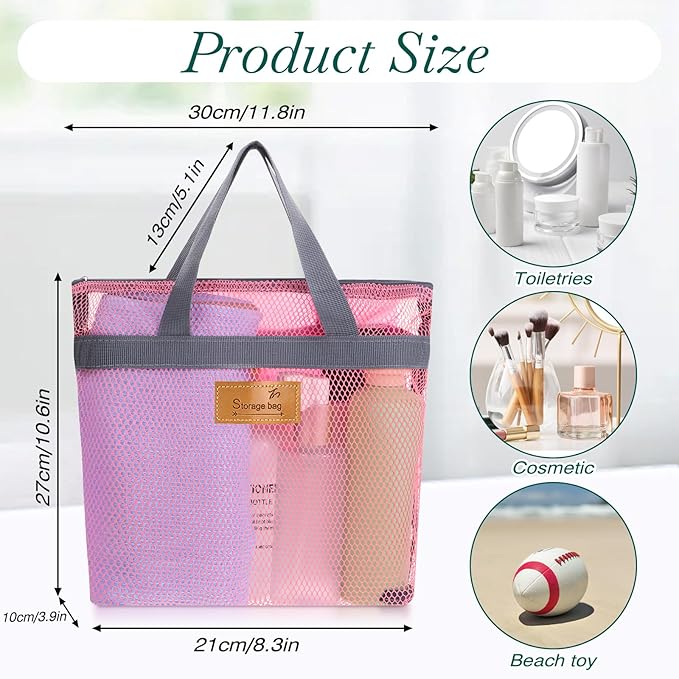 KALIONE Mesh Shower Caddy Bag, Portable Gym Shower Bag, Quick Dry Hanging Toiletry and Bath Organizer with Zipper for College Dorm, Gym, Yoga, Swimming Pool, Travel(Pink)