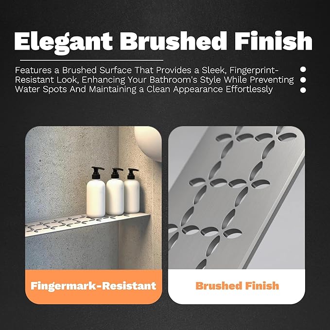12 Inch Shower Niche Shelf 304 Stainless Steel Rectangular Bathroom Niche Shelf with Brushed Finish and Floral Design Fits Prefabricated Tile Niches 1 Pack