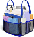 Mesh Shower Caddy Portable with Drawstring, 1 Main Compartment+ 7 Pockets, College Dorm Room Essentials for Girls, Shower Organizer Hanging Bag for Beach, Camp, Swim, Gym, Travel(Blue)