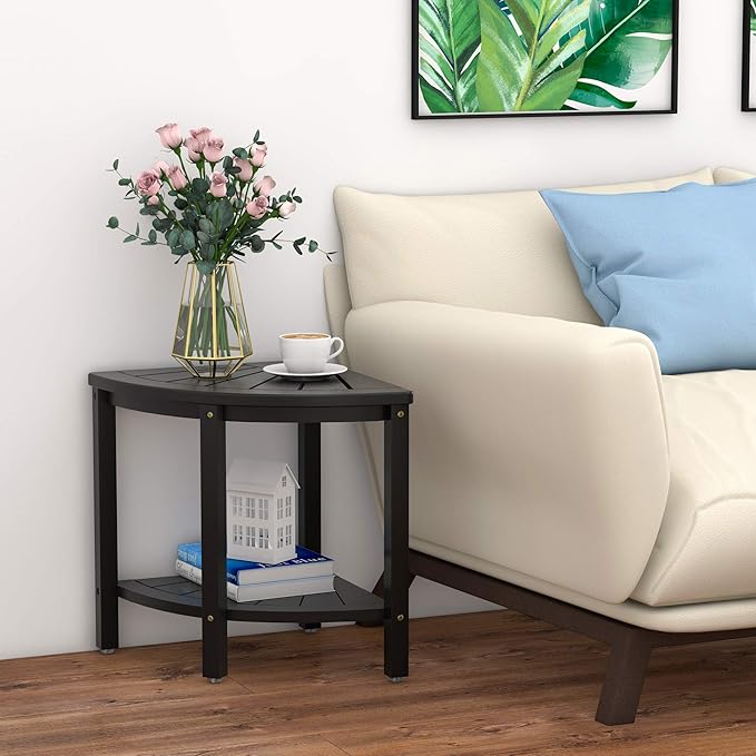 Zhuoyue Bamboo Corner Shower Stool Bench Waterproof with Storage Shelf, for Shaving Legs or Seat in Bathroom & Inside Shower