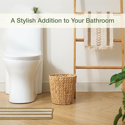 2-Pack Wicker Trash Can for Bathroom - Wicker Waste Basket for Bedroom, Office - Rattan Trash Can - Decorative Waste Basket (Natural, 3 Gallons)
