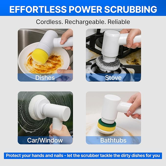 Electric Kitchen Cleaning Brush, Powered Scrubber for Kitchen, Multipurpose Cleaning Tool