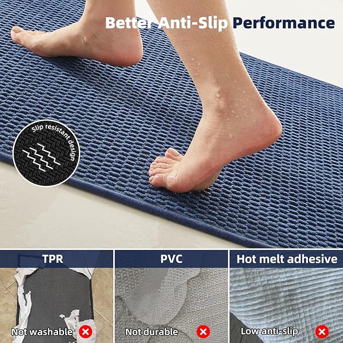 Bathroom Rugs Non Slip Washable, Super Absorbent Thin Bath Mat Small Quick Dry Low Pile Bathroom Rug, Navy Blue 20"x30"