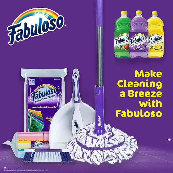 Fabuloso Cleaning Brush with Handle, Compact Handheld Household Scrub Brush for Kitchen, Bathroom, Baseboards, Tile and Floors, Firm Bristles for Indoor Surface Cleaning, White and Purple, 5.5 Inch