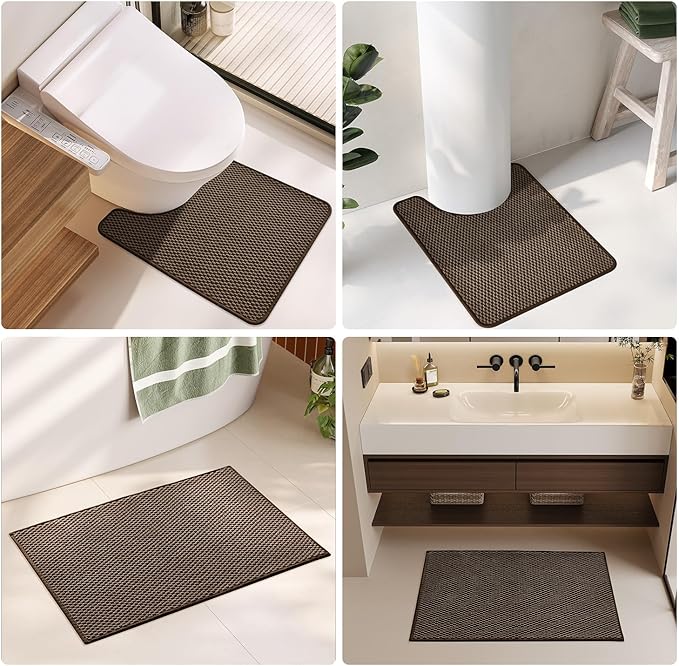 Bathroom Runner Rug, Long Bath Mat Washable Thin Quick Dry Low Pile Bathroom Runner Rugs Non Slip, Brown 24"x70"