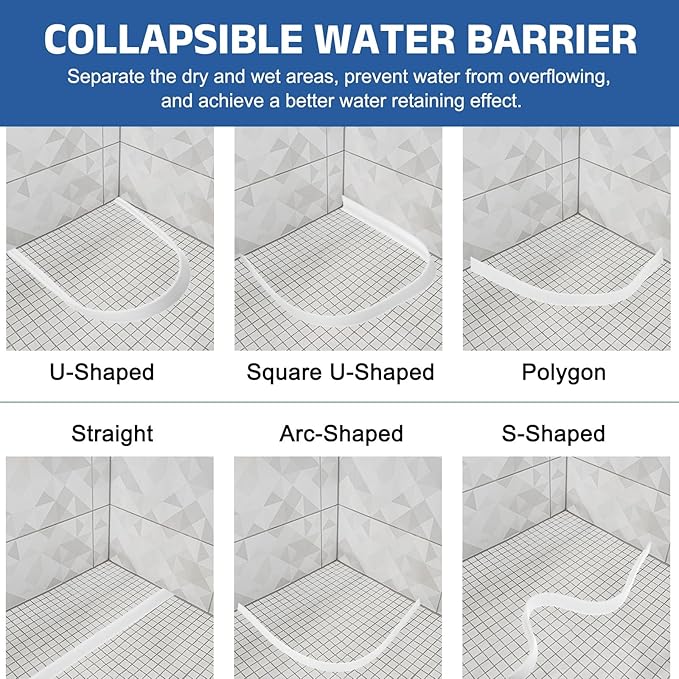uxcell Shower Water Barrier, 78" TPE Splash Guard Shower Water Stopper Retention System for Bathtub Sink Washing Machine Dry and Wet Separation, 1.18"W x 1.77"H, Black