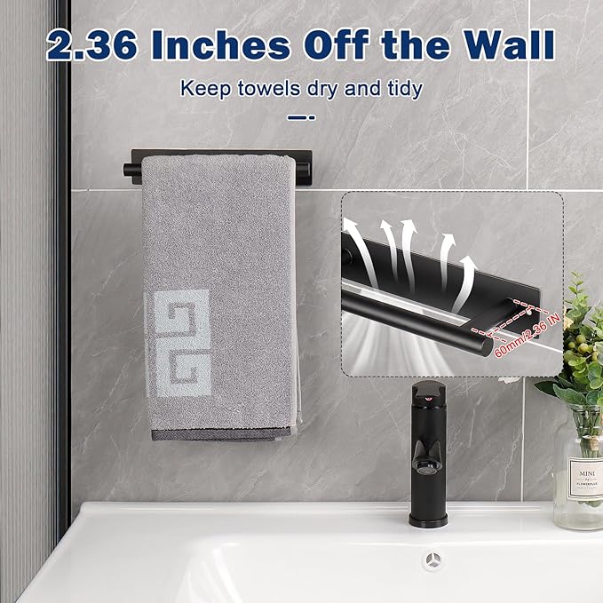 NearMoon Self Adhesive Hand Towel Holder/Towel Ring, Stainless Steel Hand Towel Bar Rustproof Stick on Wall-Towel Rack for Bathroom/Kitchen, Sticky and Wall Mounted (1, Matte Black)
