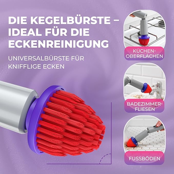 Synoshi PRO Electric Spin Scrubber Bundle – Shower Scrubber with Long Handle Extension & Cone Brush Heads – Bathroom Scrubber, Floor Scrubber & Bathtub Scrubber Electric Cleaning Tool