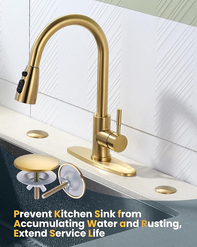 Kitchen Sink Hole Cover, 2 PCS Faucet Plate Stopper, Countertop Cap, Tap Blanking Metal Plug, Brushed Gold