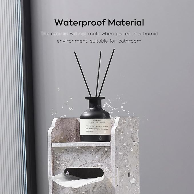Doxo Small Bathroom Storage Cabinet, Behind Toilet Bathroom Organizer, Narrow Toilet Paper Cabinet for Restroom (Marble White)