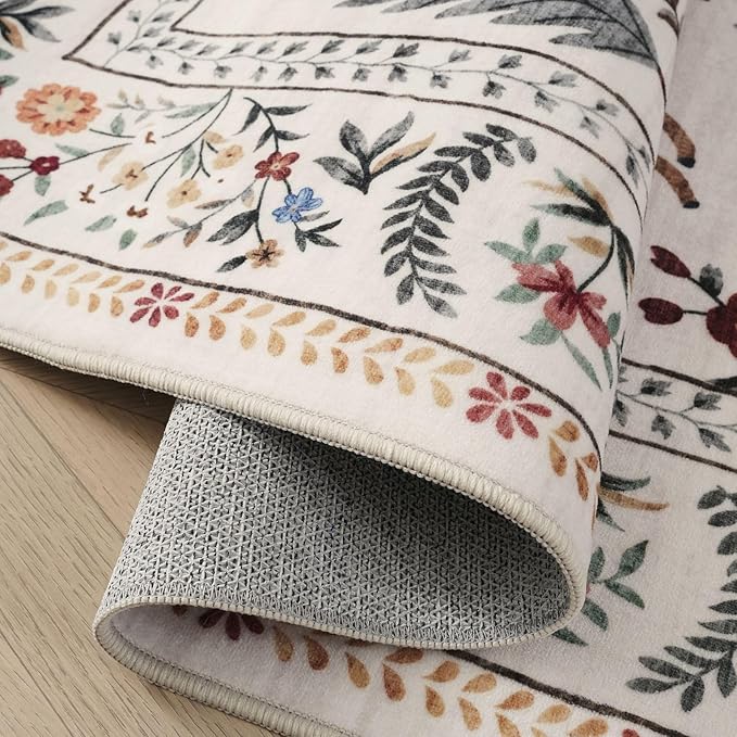 Rugcomf Runner Rug for Kitchen Rug Non Slip 2'x6' Washable Rugs with Rubber Backing Soft Floral Animal Carpet Runner for Kitchen, Laundry, Bedroom, Bathroom (Beige)