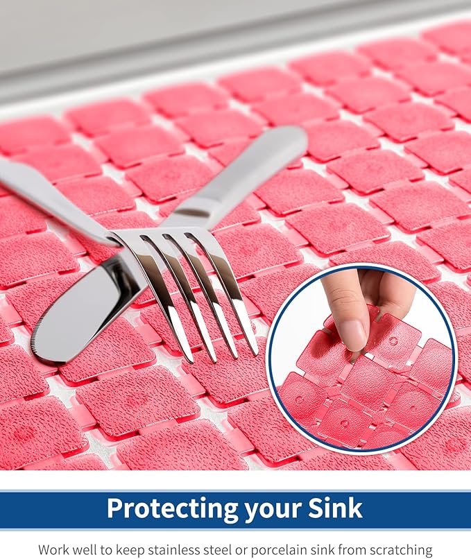 Bligli PVC Sink Protectors, 2 Pack, 15.7x11.8 inches for Stainless/Ceramic Sinks, Drain Mats, Red