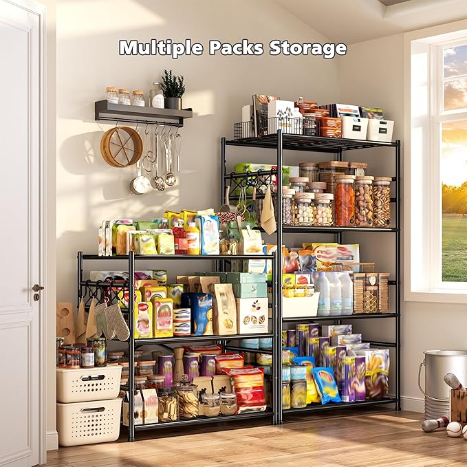 3Tier Storage Shelves Metal Shelving Unit Organizer,Adjustable Wire Shelving Rack Pantry Kitchen with Hooks,264 LBS Shelves for Laundry,Office and Bathroom Closet 23.6" W x 13.8" D x 30.9" H