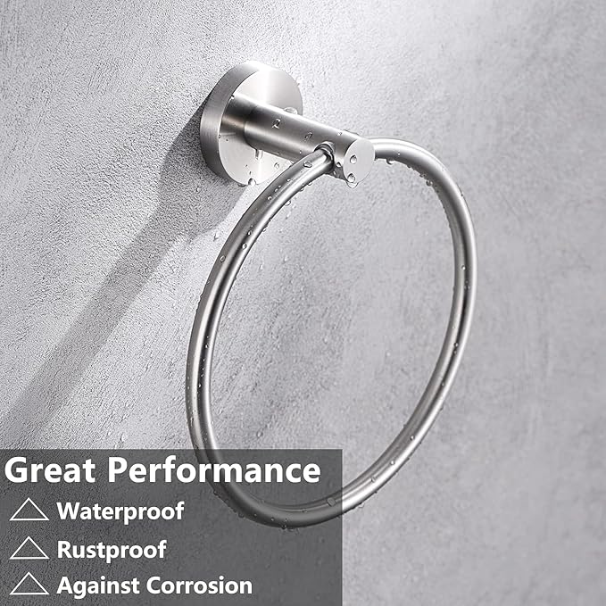 Brushed Nickel Flip Toilet Paper Holder and Hand Towel Ring Set 2 Pieces Bathroom Hardware Accessories Set SUS 304 Stainless Steel Heavy Duty Wall Mounted Bathroom Holder