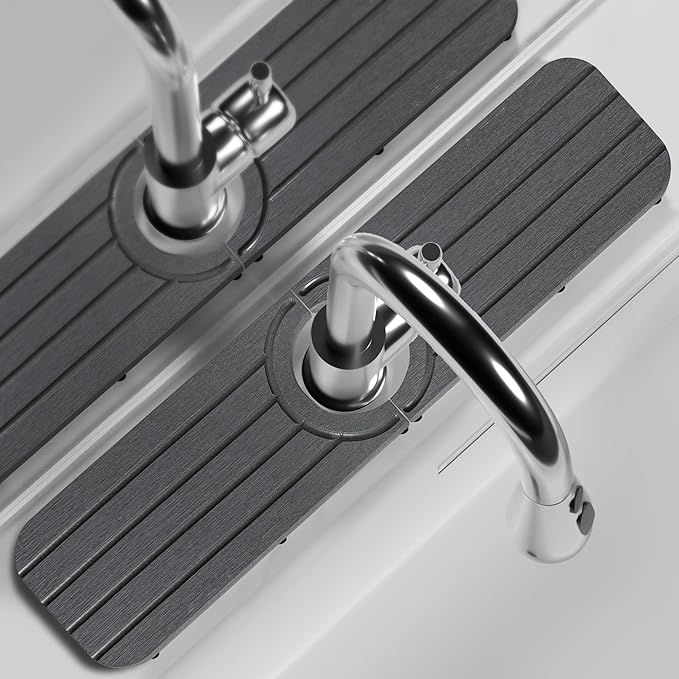 Faucet Mat for Kitchen Sink - 20 x 4inch Faucet Splash Guard for Bathroom Counter, Absorbent Diatomite Mat, Fast Drying Stone Sink Tray, Prevents Moisture Buildup, Dark Gray