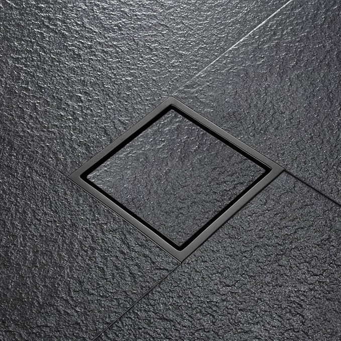 4 Inch Square Shower Drain with Flange, Removeable Grate SUS 304 Stainless Steel Shower Drain with Hair Catcher (Matte Black-1, 4 Inch)