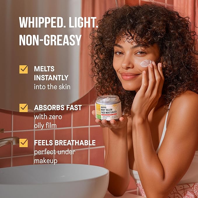Beef Tallow Face Moisturizer - Grass Fed Tallow & Honey Balm with Liposomal Hyaluronic Acid in Glass Jar - Natural Anti Aging Day & Night Cream for Dry Sensitive Skin - 2.25 oz