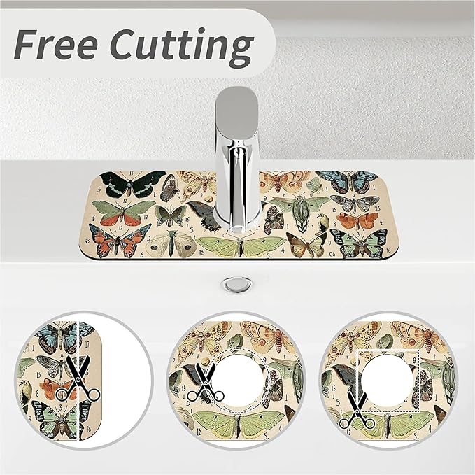 Kitchen Sink Splash Guard，moths and butterflies Faucet Mat Sink Gadgets-Super Absorbent Fast Drying Mat Drip Catcher for Kitchen, Bathroom,Sink Mat, Dish Drying Mat, Bathroom(15" X 5.5" )